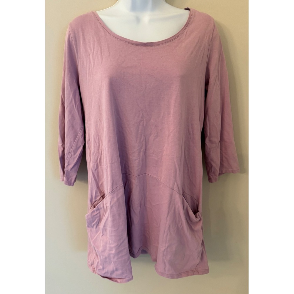 Pure Jill Tunic M Mauve Purple Curved Seam Pima Cotton Pockets Lagenlook